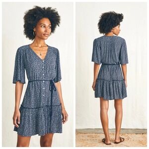 Faherty Orinda Mini Dress in Riverton Ditsy Floral Size XS blue tassel button up